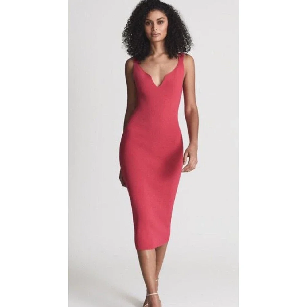 Reiss NWT Coral Pink Midi Dress - Picture 1 of 9